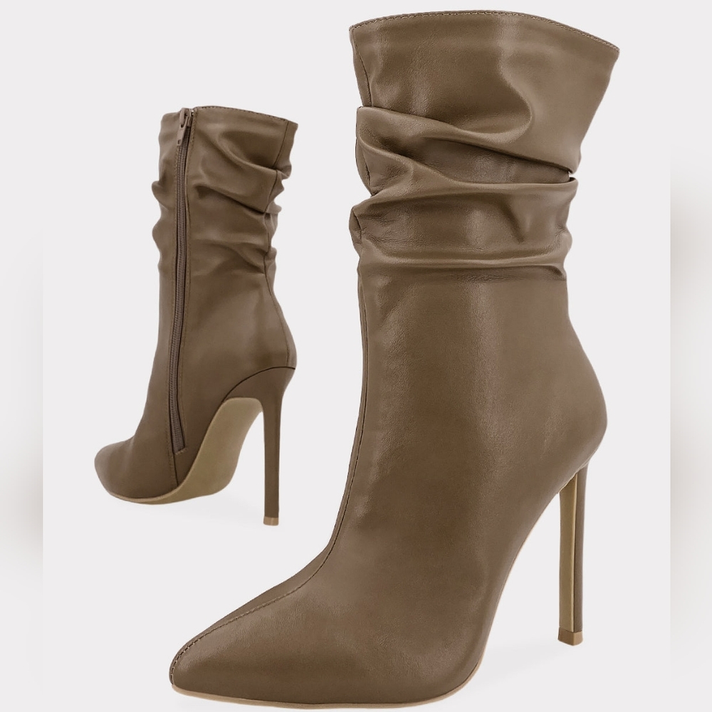 Mocha brown leather ankle booties